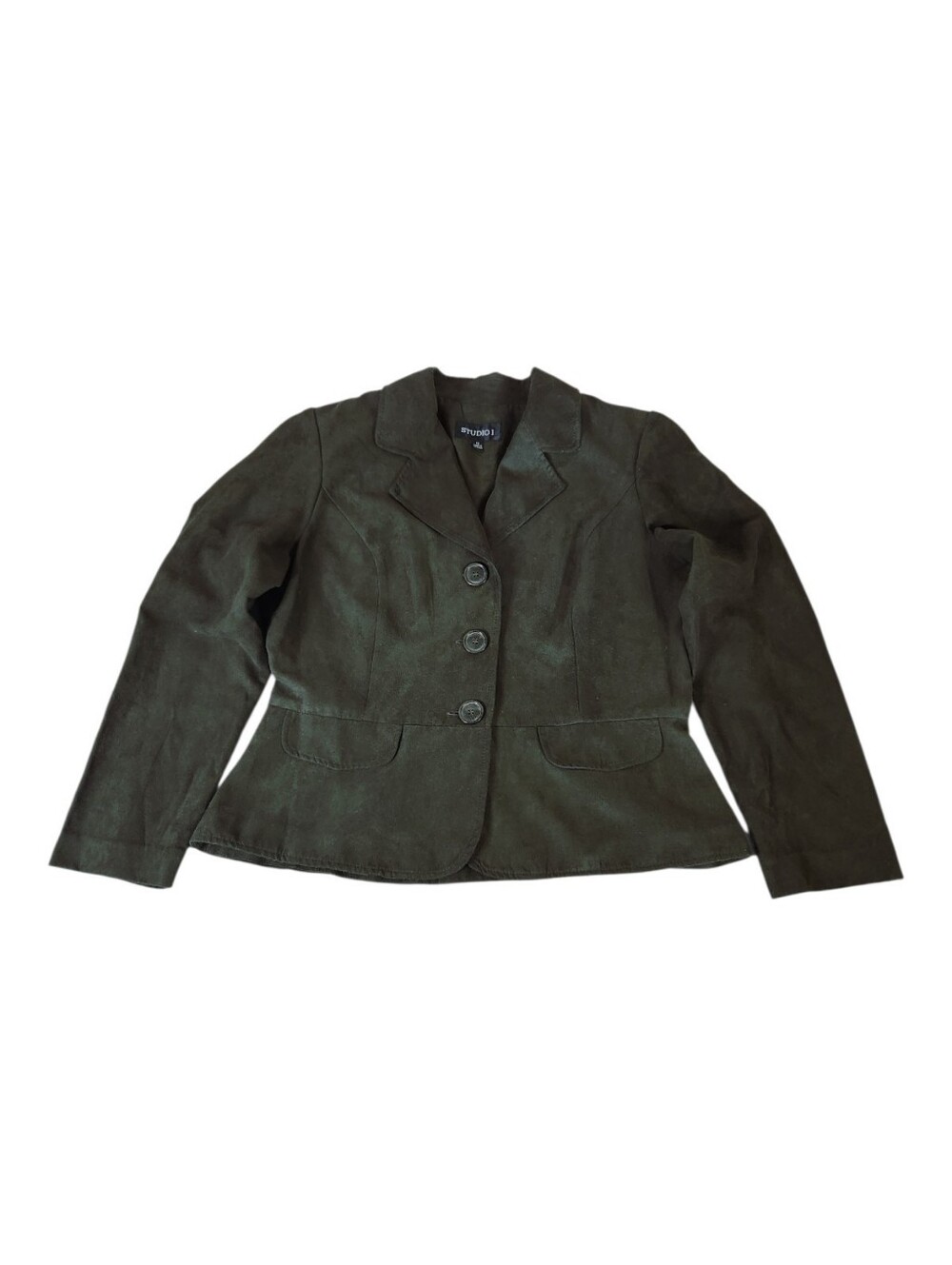 Studio 1 Olive Green Brushed Faux Suede Peplum Blazer Fitted Jacket Size 12